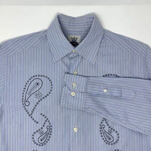 R&G London New York Light Blue Paisley Pattern Mens Long Sleeve Shirt Size Small